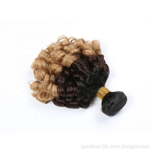9a 100g SPARK Ombre Brazilian Remy Human Hair Weaving Bundle for Women Weave Hair Extension Black Brown Gold FUMI Bouncy Curl